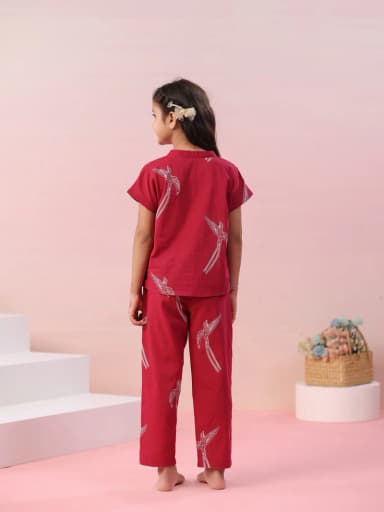 Sparrow Bird Printed Cotton Kids Night Suit