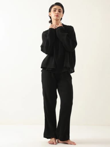 Black Color Round Neck Pure Cotton Co-ords Set for Women