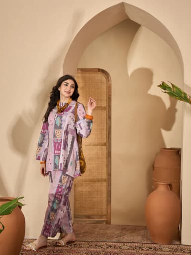 Multi Round Neck Linen Co-ords Set for Women